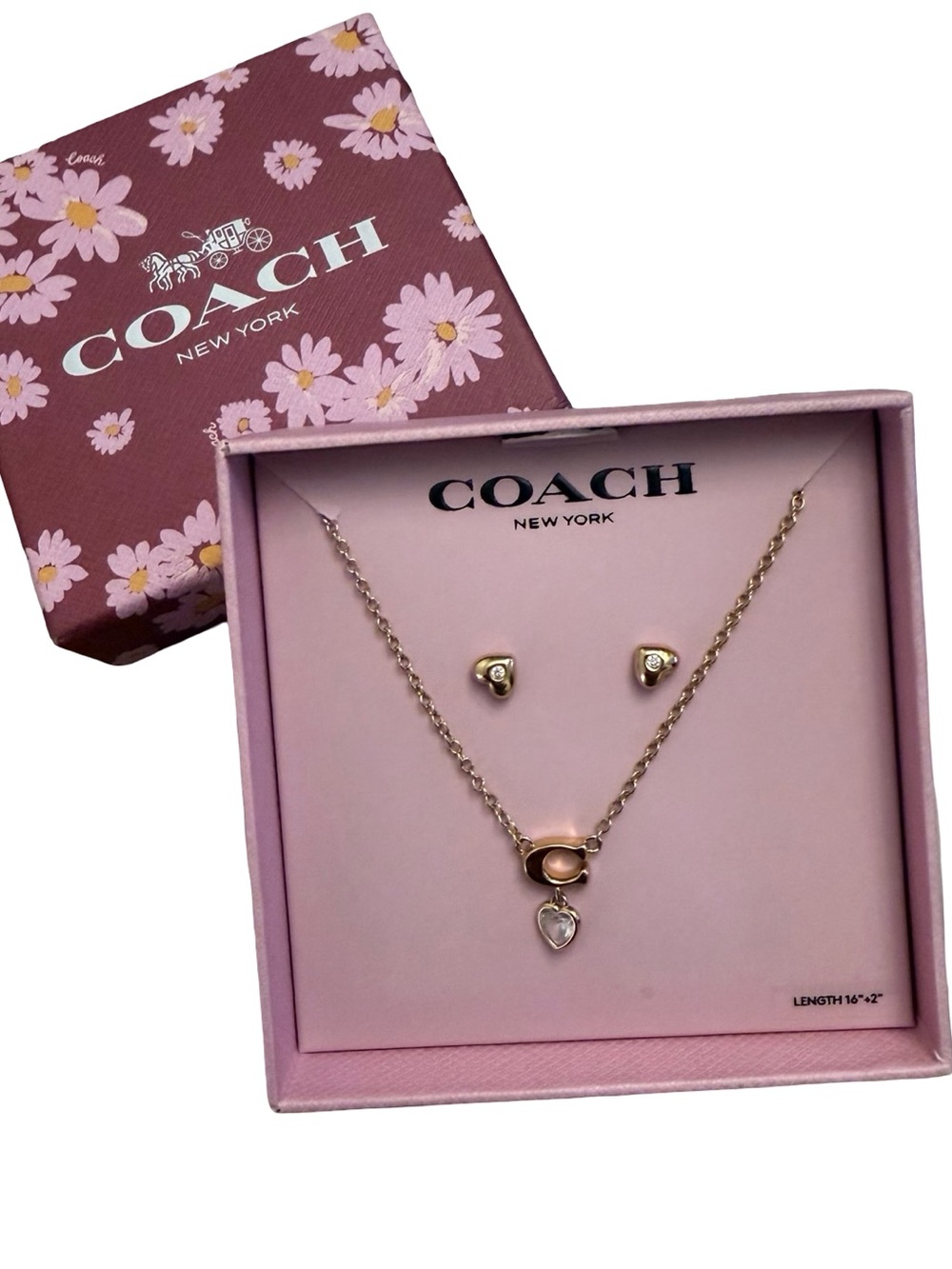 Coach Gold Heart Pendant Necklace and Stud Set